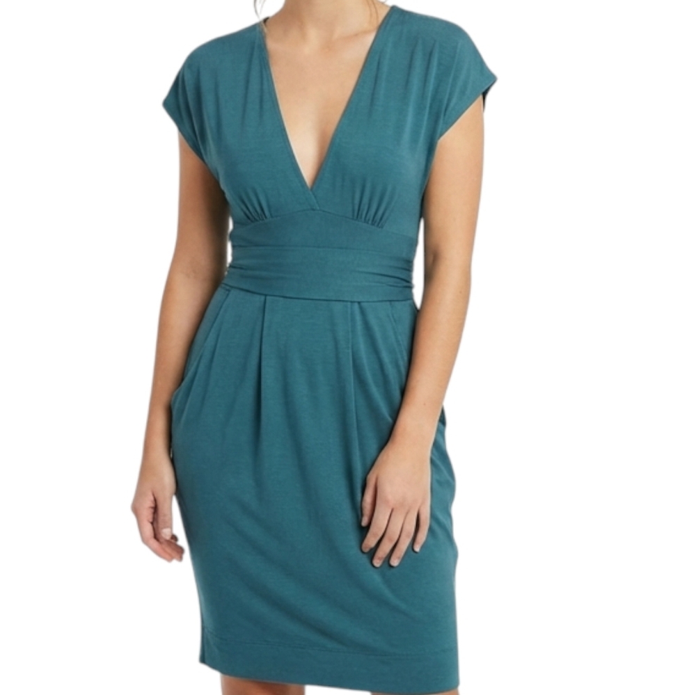 Aritzia Wilfred Babydoll Dress Teal Flutter Sleeve Women Small Stretch